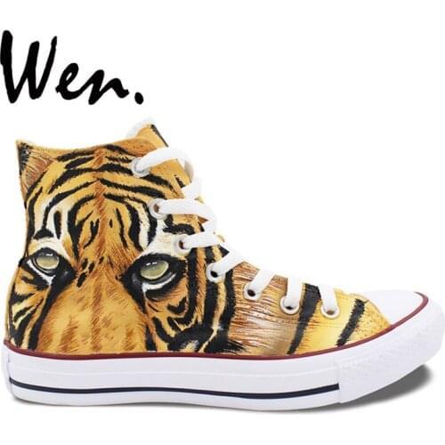 Wen Design Custom Shoes Hand Painted Sneakers Tiger Yellow High Top Mens Canvas Sneakers Birthday Gifts