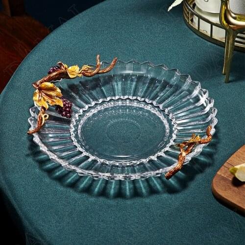 European Glass Storage Tray Creativity Enamel Living Room Desktop Fruit Salad Plate Bedroom Cosmetic Container Home Decoration