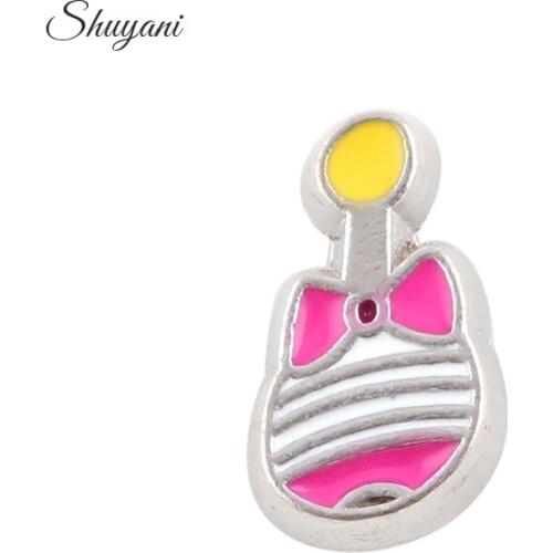 F207 Enamel Guitar Shape 9*5mm 20Pcs Floating Locet Charms Fit Floating Memory Glass Locket Pendant