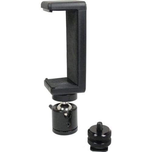 Locking Ball Head with Hot Shoe and Jumbo Phone Mount for DLSR Camera Tripod