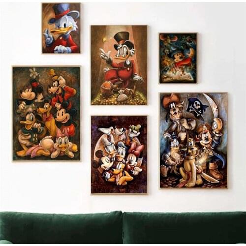 Disney Anime Canvas Painting Mickey Mouse Donald Princess Posters Print Abstract Wall Art Picture Living Decoration