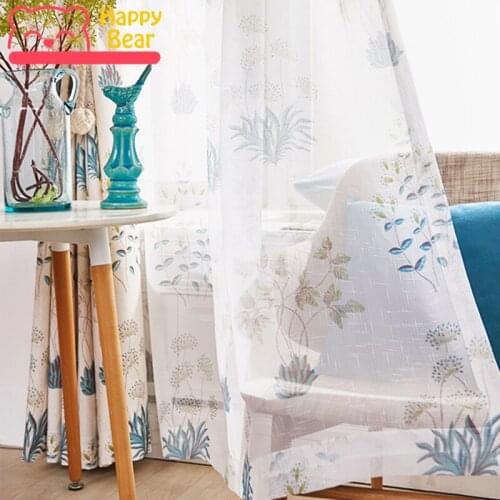 Customized folk etamine Tulle Curtain for Living Room Polyester Embroidered Window Curtains for Bedroom High Perspective Curtain
