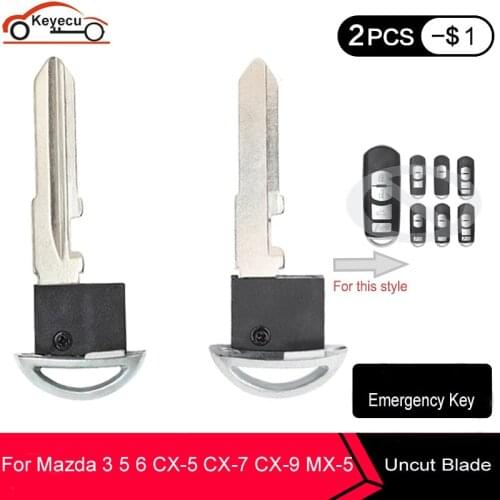 KEYECU 2Pcs Replacement Smart Remote Uncut Emergency Insert Key Blank Blade - FOB for Mazda 3 5 6 CX-5 CX-7 CX-9 MX-5 Miata RX-8