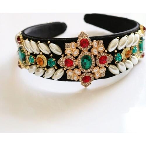 Classic Crown Gold Flower Bridal Tiara Luxury Crystal Headband Pearl Chain Hair Jewelry Accessories Party Casual Wholesale Gift