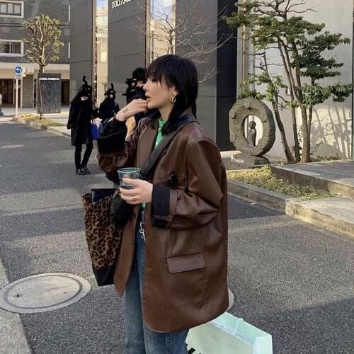 Women Autumn PU Faux Leather Jackets Coats Vintage Loose Female Fashion Jackets Casual Street Lady Korean Outwears