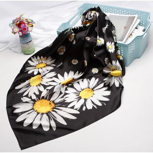 90*90cm Square Shawls Fashion Floral Print Silk Satin Women Scarf For Hair Handkerchief Elegant Head Scarfs Bandana Neck Scarves