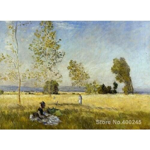Landscape Paintings by Claude Monet Meadow at Bezons Bedroom decor High quality