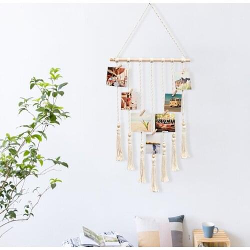 Macrame Wall Hanging Nordic Home Wall Tapestry Hand-woven Cotton Rope Tapestry Decorative Solid Tassel Clip Photo Boho Decor