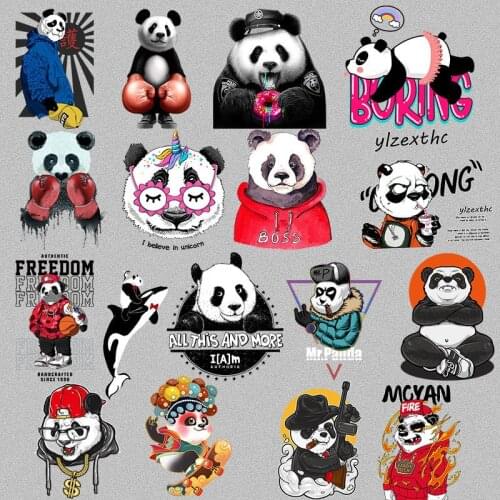 Cute cartoon panda print sticker DIY iron decoration badge on kids clothes customizable kids clothing heat transfer