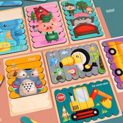 Cute Cartoon Bar Puzzles Childrens Traffic Animal Puzzle Toys Wooden Educational Toy Double-sided Safety Jigsaw Puzzles Gifts