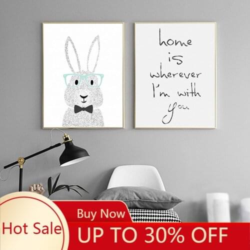 Sweet Home is Where I am With You Rabbit Nursery Canvas Painting Wall Art Pictures Poster for Baby Room Home Decors