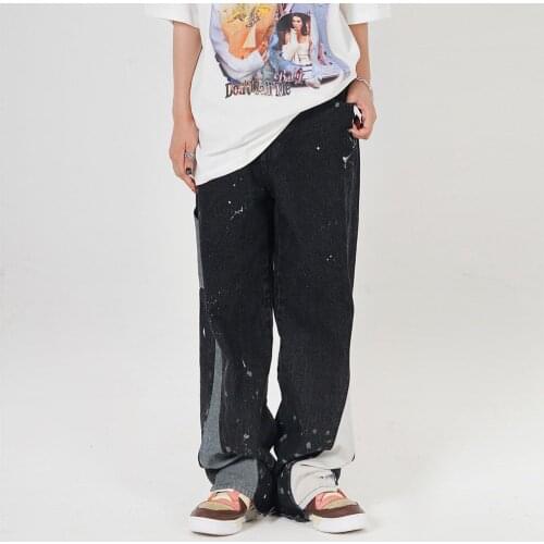 EukaaRu Contrast Stitching Hip Hop Man Baggy Jeans Mens Wide Leg Pants Hip Hop Trousers Woman Loose Boyfriend Casual Pants