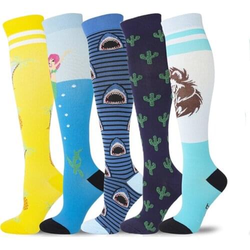 Cartoon Animals Compression Socks Nursing Men Women Novelty Funny Flamingo Lion Mermaid Creative Anti-Fatigue Football Socks