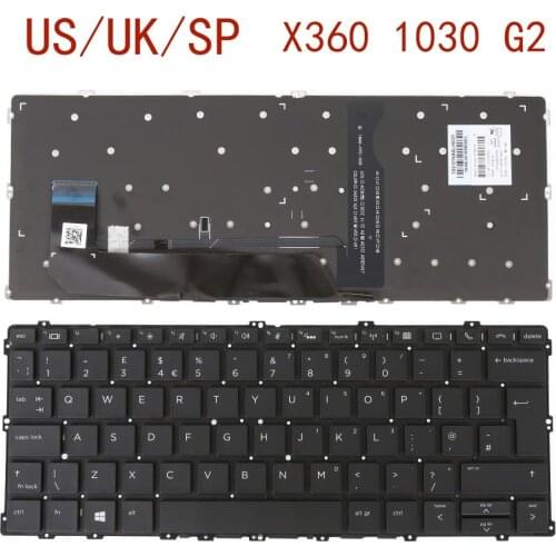 US / UK / SP Spanish New Keyboard for HP EliteBook X360 1030 G2 Laptop Black with Backlit NO Frame