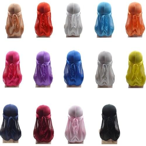 New Fashion Mens Silk Stretch Durags Satin Durag Rags Bandanas Turban Wigs Headwear Headbands Pirate Hat Hair Cover Accessories