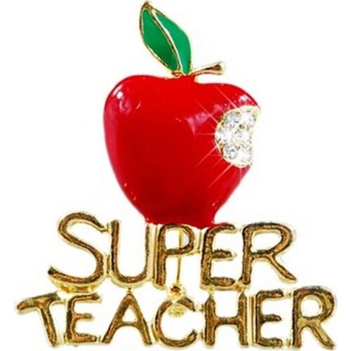 New Red Super Teacher Xmas Gift Unisex With Crystal Brooch Pin Show Your Love