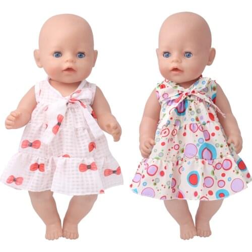 43 cm baby dolls clothes newborn Summer bow print dress Baby toys skirt fit American 18 inch Girls doll f892