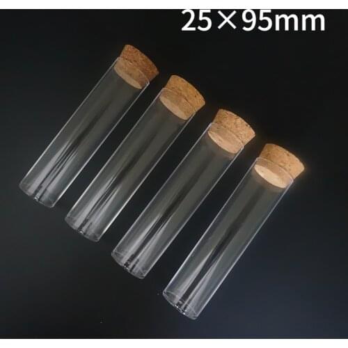 50pcs/Pack 25x95mm Flat Bottom Tea Plastic Test Tube Drosophila Vials Culture Tube With Cork Stoppers