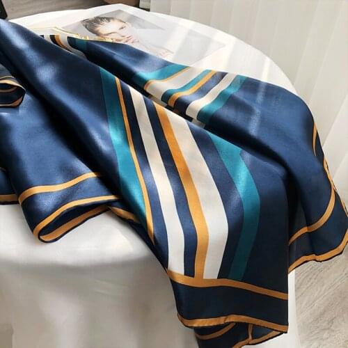 100% Silk Scarf Women Stripe Printed Design Classic Square 105*105cm Handmade Hemming Elegant Scarves Neckerchief New Fashion
