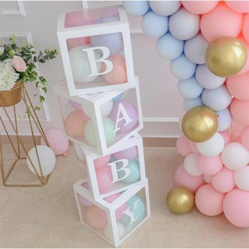 Transparent Name Age Balloon Box Baby Shower Decorations Birthday Party Decor First Birthday Girl Boy Babyshower Party Supplies