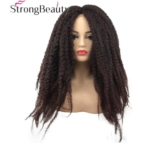 Strong Beauty Synthetic Afro Kinky Curly Hair Braided Long Dark Brown/Black Single Rod Twist Out Ombre Wigs For Black Women