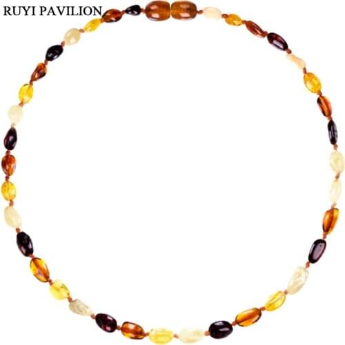 RUYI PAVILION Natural Baltic Amber Necklace For Baby Handmade polished amber beads fine jewler 4-color 32-37cm