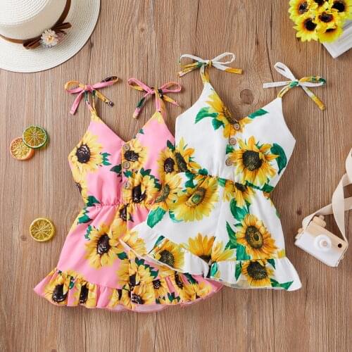 Sunflower Print Romper Baby Girl Clothes Kids Fashion Sleeveless Romper Jumpsuit Spaghetti Strap Rompers for Children Girls