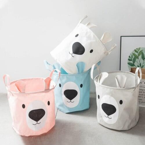 Lovely Ear Bear Folding Laundry Basket Round Storage Bin Bag Large Hamper Collapsible Clothes Toy Holder Bucket Organizer