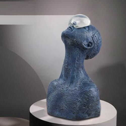 Modern Simple Blue Portrait Statue Abstraction Figure Art Figurines Resin Craft Home Decoration Accessories