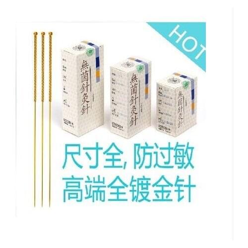 Sterile acupuncture point needles full gold plated, full gilded, single retainer, 100 pcs/box body massage health care