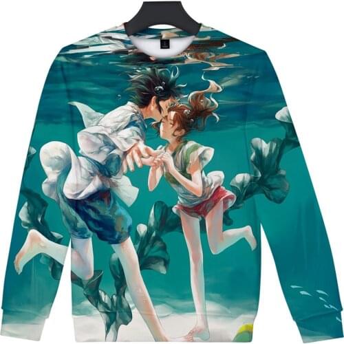 Leisure HIP HOP Animated film film Spirited Away 3D Slim Round Neck Long Sleeve Sweatshirt Trend Casual Round Neck Sweatshirt