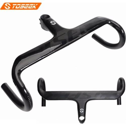 TOSEEK Full UD Carbon Fibre Bicycle Road Handlebar Integrated Bike Handlebar Stem Cycling Bent Bar Matte Gloss Balck Logo
