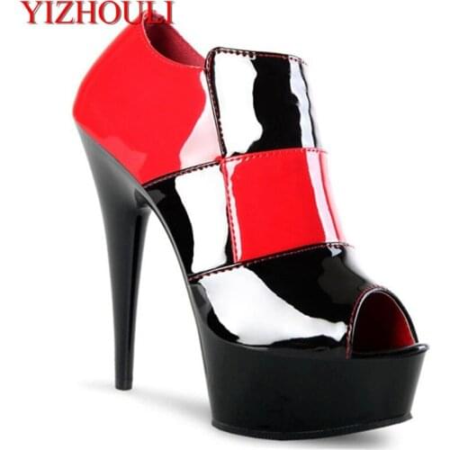 Single shoe heels with sexy ultra fine 15 cm high heels nightclub pole dancing performance stripe color matching shoes