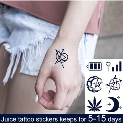 Waterproof Temporary Juice Ink Tattoo Sticker Moon Star Love Heart Battery Element Fruit Gel Long Lasting Tatto for Men Women