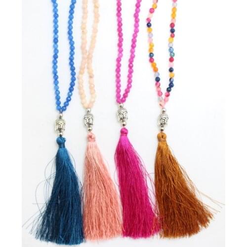 High quality Natural stone bead Buddha pendant handmade tassel pendant necklace boho style knotted necklace summer women jewelry
