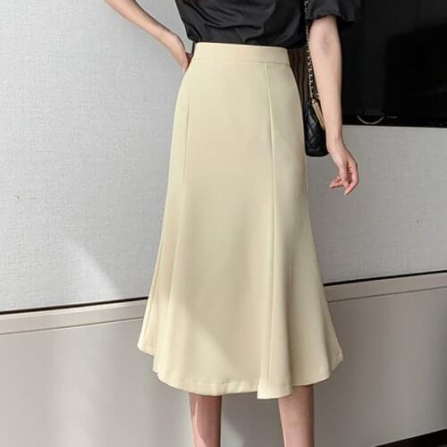 Zipper Mermaid Woman Skirts High Waist Solid Midi Skirt Elegant Korean Style Women Skirt Casual Office Lady Skirt 2021 Summer