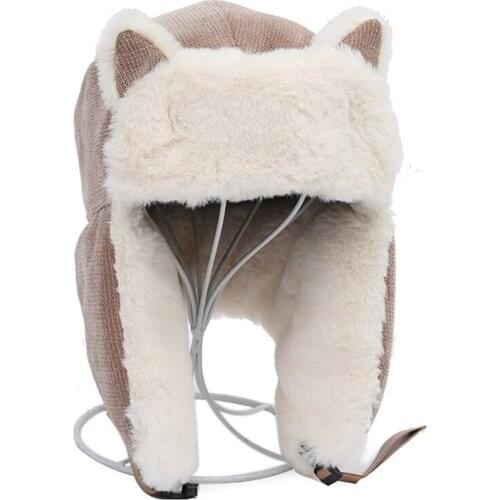 Female Winter Cat Ears Lei Feng Hat Plus Velvet Thick Warm Hat Windproof Outdoor Riding Ear Protection Hat