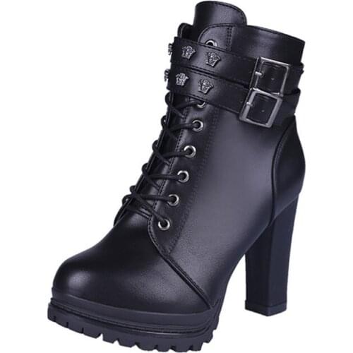 Womens Martin boots fashion beauty figure boots belt buckle low tube thick high heels womens boots shoes woman