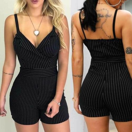 Summer Sexy Womens Striped Jumpsuit V-Neck Tight High Waist Straps Jumpsuit Beach Casual Mini Low-Cut Jumpsuit