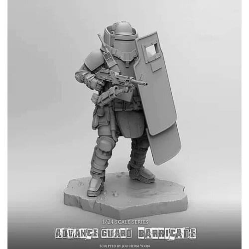 1/24 75mm Resin Figure Soldier Vanguard Heavy Shield Machine Gunner-defender T75024