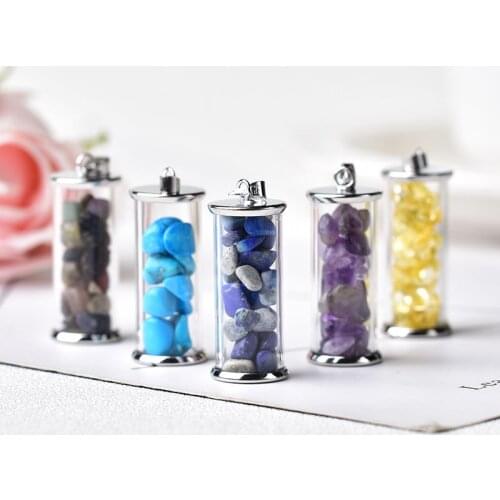 1PC Natural Crystal Quartz Wishing Bottle Pendant Necklace for Women Healing Stone Crystal Necklaces Pendants Reiki Jewelry Gift