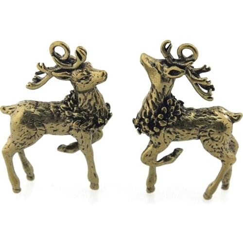 1pcs Solid Brass Sika-deer Charm Pendant Table Decors Leather Craft DIY Decoration Keyring Animals Gift CLOXY