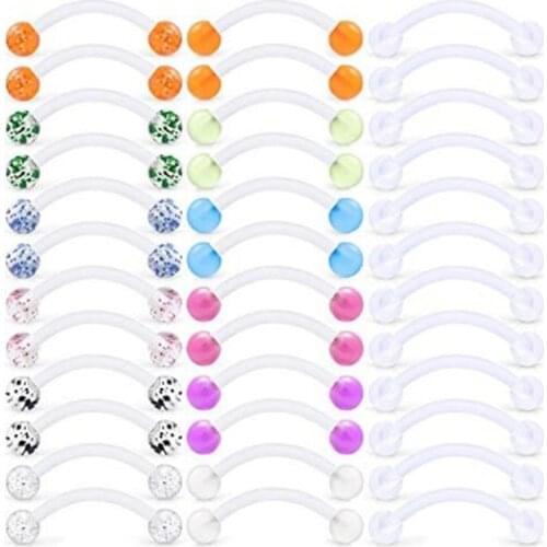 16G 36pcs Clear Bioflex Acrylic Curved Barbell Eyebrow Ring Snake Eyes Cartilage Helix Tragus Nipple Belly Ring Piercing