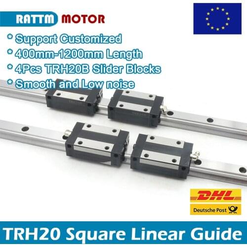 2Pcs 20mm TRH20 Square Linear Rail Guide 400mm 500mm 600mm 800mm 1200mm + 4Pcs TRH20B Slider Blocks for CNC machine