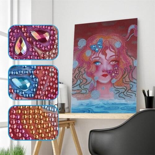 5D Diamond Painting Partial Drill Special Shaped Crystal Rhinestone Long Hair Women Diamond Kits for Adults and Kids Home Decor