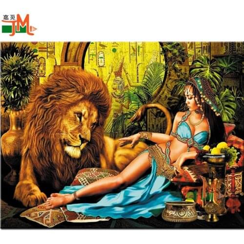 5D Diy Diamond Painting Sexy Woman And Lion Full Square Round Drill Cross Stitch Bohemia Beauty Animal Diamond Embroidery Mosaic