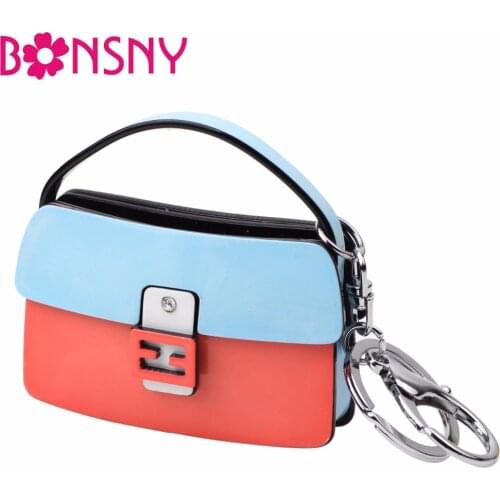 Bonsny Acrylic Bag Women Purse Handbag Shape Key Chain Key Ring 2017 News Fashion Jewelry For Girl Charm Keychain Accessories