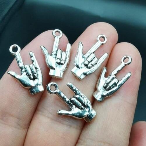 Antiquing 20pcs Tibetan Sign Language Love You Hand Charm I Love You Gesture Charm Love Hand Gesture Charm 23*13MM