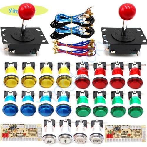 Arcade Joystick DIY Kit Zero Delay Arcade DIY Kit 2 Players Key board USB Encoder To PC HAPP Joystick +LED Push Buttons