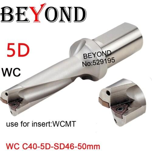 BEYOND U Drilling bit WC type 5D 46 47 48 49 50 mm U drill indexable WCMT080412 WCMX insert Cooling port fast drill lathe tool